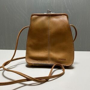 Fossil Leather Purse Vintage Kiss Lock Brown Retro Style Minor wear